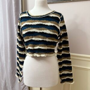 Black and Cream Cropped Ruffled Sweatshirt